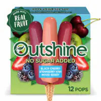 Outshine No Sugar Added Black Cherry, Strawberry Kiwi, and Mixed Berry Frozen Fruit Pops, 12 Count