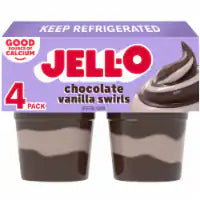 Jell-O Original Chocolate Vanilla Swirls Pudding Cups Snack 4 CT