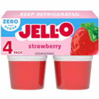Jell-O Strawberry Sugar Free Jello Cups Gelatin Snack 4 CT