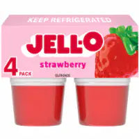 Jell-O Original Strawberry Jello Cups Gelatin Snack 4 ct