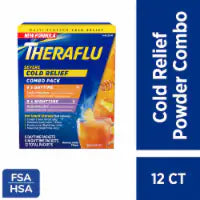 Theraflu Combo Daytime and Nighttime Severe Cold Relief Powder, Honey Lemon Flavor 12 ct