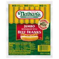Nathan's Famous Jumbo Restaurant Style Beef Hot Dog Franks 12 oz
