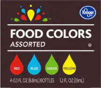 Kroger® Assorted Food Coloring 4 ct / 0.3 fl oz Red, Blue, Green and Yellow