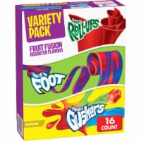 Fruit Roll-Ups Fruit by the Foot Gushers Snacks Variety Pack of 16