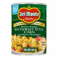 Del Monte Southwest Whole Kernel Corn Canned Vegetables with Poblano and Red Peppers 15.25 oz