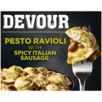 DEVOUR Pesto Ravioli with Spicy Italian Sausage & Classic Basil Frozen Meal, Box 12 OZ
