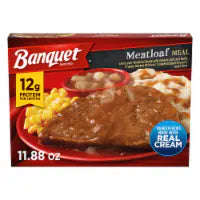 Banquet Meatloaf with Mashed Potatoes and Cinnamon Apple Dessert, Frozen Meal 11.88 OZ