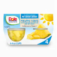 Dole® Fruit Bowls® Pineapple Tidbits With No Sugar Added Cups 4 ct / 4 oz