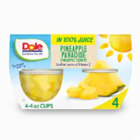 Dole® Fruit Bowls® Pineapple Tidbits In 100% Pineapple Juice Cups 4 ct / 4 oz