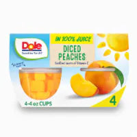 Dole® Fruit Bowls® Yellow Cling Diced Peaches In 100% Fruit Juice Cups 4 ct / 4oz