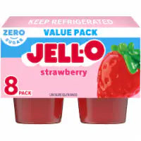 Jell-O Strawberry Sugar Free Jello Cups Gelatin Snack Value Pack 8 CT