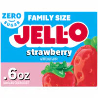 Jell-O Strawberry Zero Sugar Low Calorie Gelatin Dessert Mix, Family Size, Box 0.6 OZ