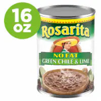 Rosarita No Fat Refried Beans with Green Chile and Lime, Canned Beans 16 OZ
