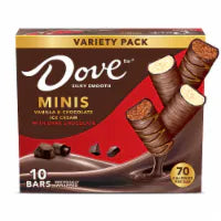 DOVE Ice Cream Vanilla & Chocolate Mini Dark Chocolate Individually Wrapped Ice Cream Bar Assortment 10 ct / 7.5 fl oz