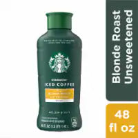 Starbucks Blonde Roast Unsweetened Black Iced Bottled Coffee Drink 48 fl oz