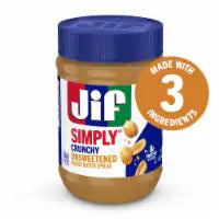 Jif Simply Crunchy Peanut Butter Spread, Unsweetened 15 Ounces