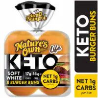 Nature's Own Life Keto Soft White Burger Buns, Keto Hamburger Buns, Keto Bread Buns 8 ct