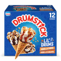 Drumstick Vanilla Fudge/Vanilla Caramel Frozen Dairy Dessert Cones 12 pack