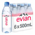 Evian Natural Spring Water Bottles 6 pk / 500 ml
