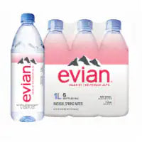 Evian Natural Spring Water Bottles 6 Pack / 1 Liter