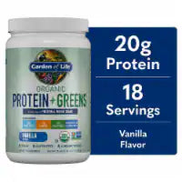 Garden of Life Organic Protein & Greens 20g Vegan Protein + 6 Veggies Vanilla Powder 17.4 oz