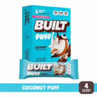 BUILT Puff Snack Bar, Coconut, 17g Protein, Collagen, 140 Calories 4 ct / 1.41 oz